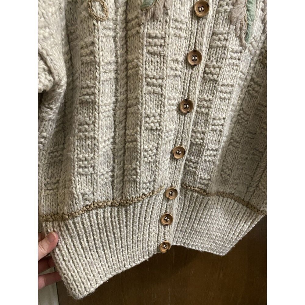 Vintage Liz Claiborne Hand Knit Wool Button-up Sweater Pastel Designs Grandma L - Picture 5 of 16